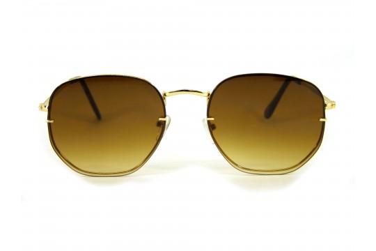Óculos de Sol Metal Hexagonal Lente Flutuante Dourado Lt Marrom Degrade - HT202247DMD